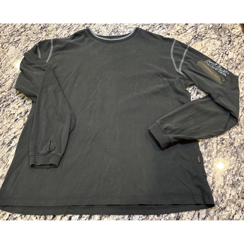 Kuhl Shirt Mens XL Green Organic Cotton Long Sleeve Zip Pocket Crewneck Tee